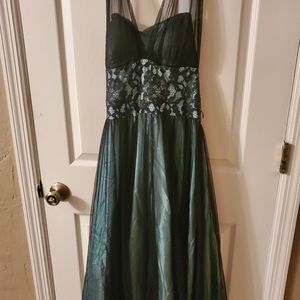 Teal Tea Dress with Black Mesh and Lace Overlay